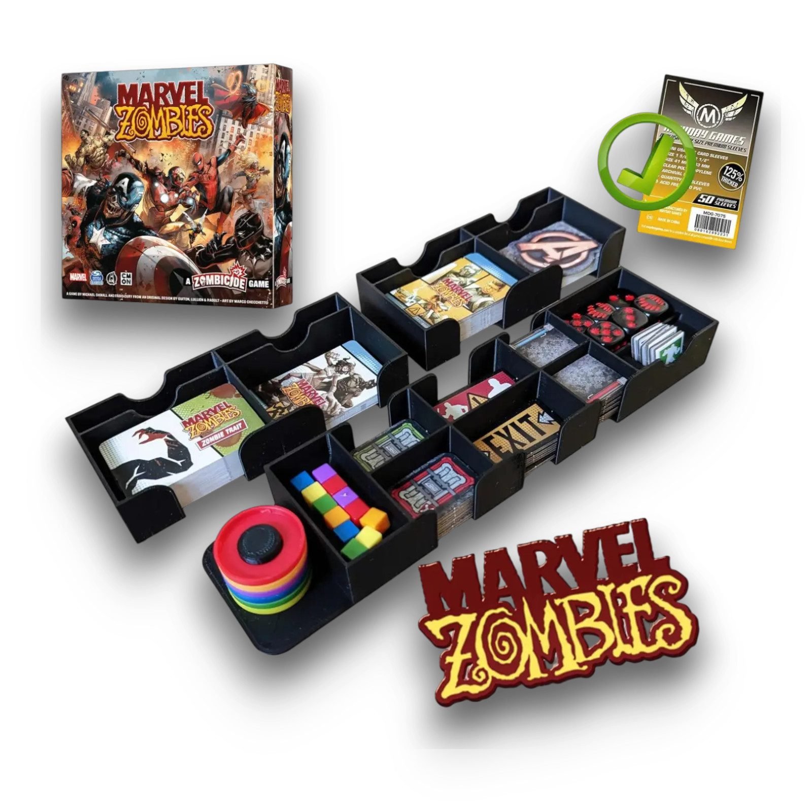 Rangement Marvel Zombies et X-Men Resistance insert 3D pour cartes et jetons FigAmat
