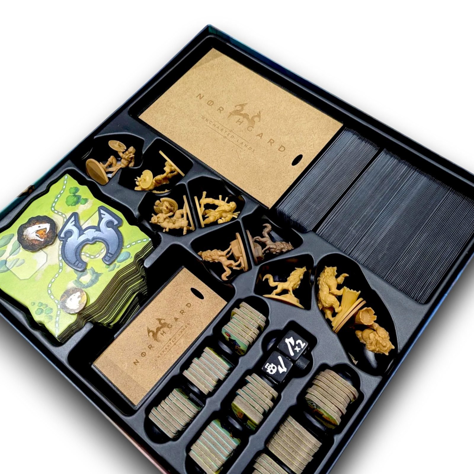 Rangement Northgard insert 3D et bois pour figurines tuiles et jetons FigAmat