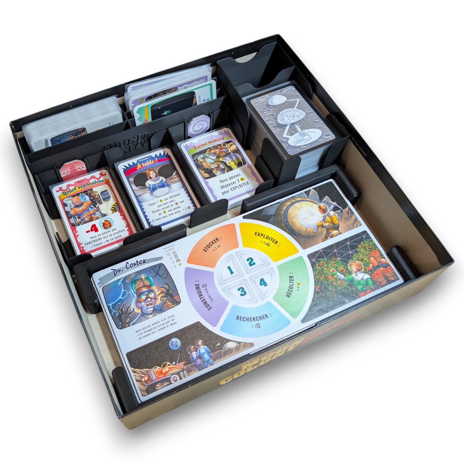 Vue d'ensemble de l'insert de rangement complet en impression 3D pour Moon Colony Bloodbath