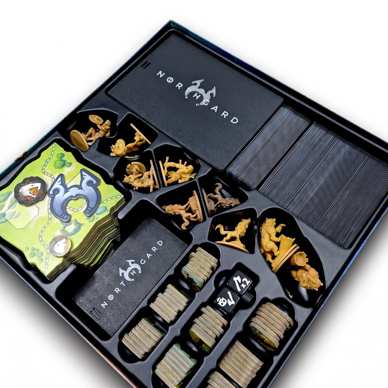 Rangement Northgard insert 3D et bois pour figurines tuiles et jetons FigAmat